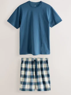 Pyjama's|Loungewear|Next - Motionflex behaaglijke pyjamaset met korte broek Donkerblauw