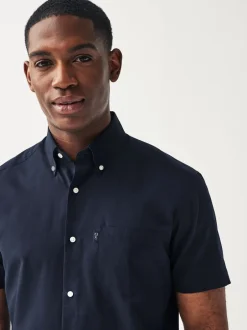 Shirts|Next Donkerblauw - Normale Pasvorm - Gemakkelijk te strijken Oxford overhemd met korte mouwen en knopen