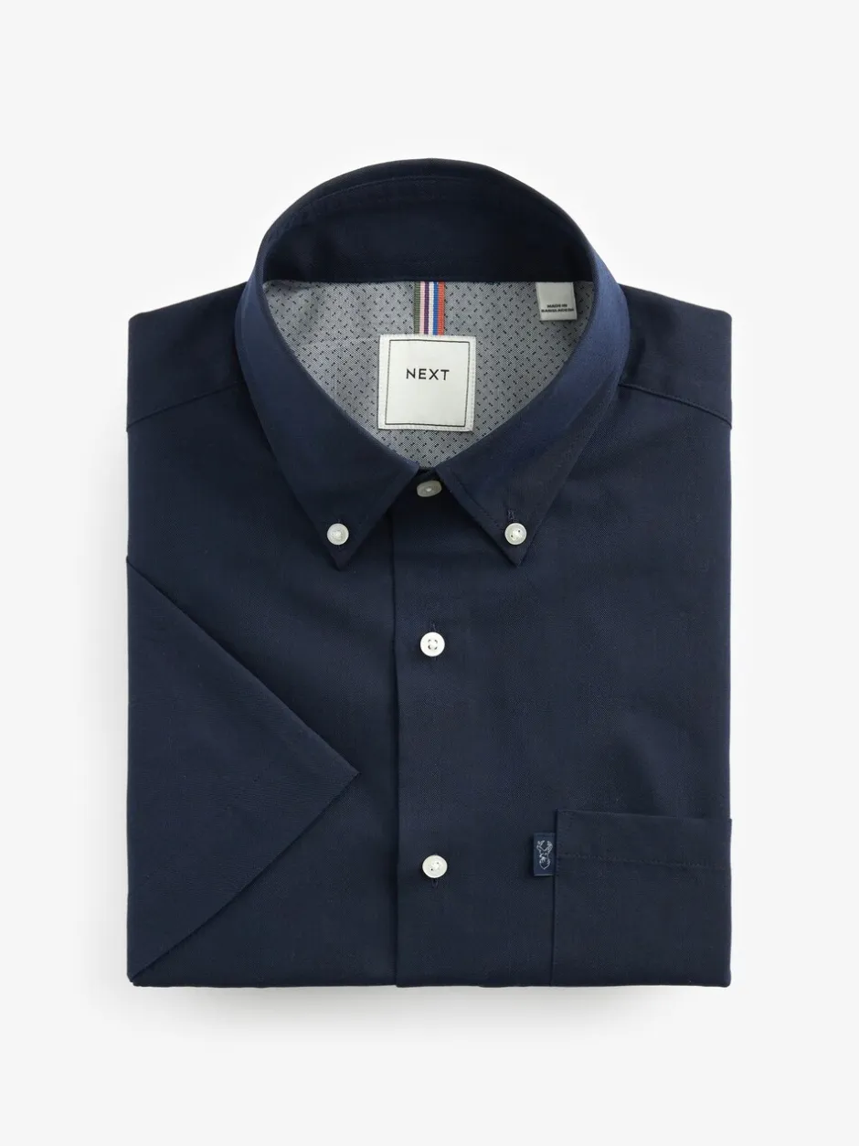 Shirts|Next Donkerblauw - Normale Pasvorm - Gemakkelijk te strijken Oxford overhemd met korte mouwen en knopen