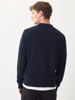Gebreide Kleding|T-Shirts En Hemden|Next Donkerblauw - Normale Pasvorm - Katoenrijk gebreid poloshirt met lange mouwen