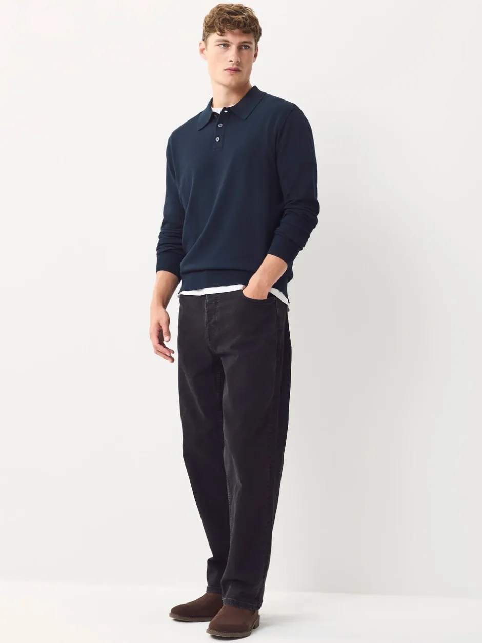 Gebreide Kleding|T-Shirts En Hemden|Next Donkerblauw - Normale Pasvorm - Katoenrijk gebreid poloshirt met lange mouwen