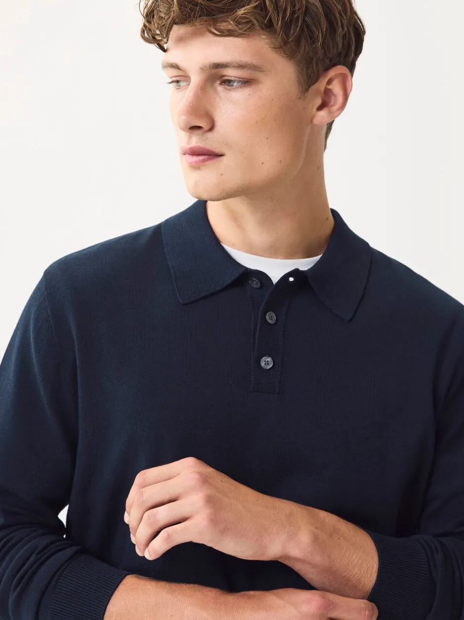 Gebreide Kleding|T-Shirts En Hemden|Next Donkerblauw - Normale Pasvorm - Katoenrijk gebreid poloshirt met lange mouwen