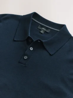Gebreide Kleding|T-Shirts En Hemden|Next Donkerblauw - Normale Pasvorm - Katoenrijk gebreid poloshirt met lange mouwen
