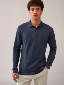 Poloshirts|T-Shirts En Hemden*Next Donkerblauw - Normale Pasvorm - Piqué polo met lange mouwen