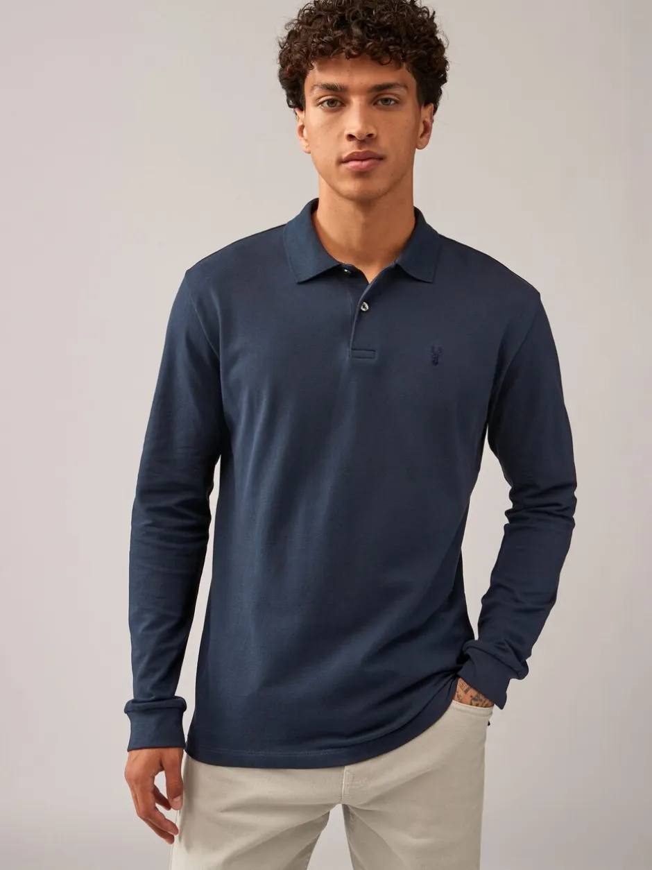 Poloshirts|T-Shirts En Hemden*Next Donkerblauw - Normale Pasvorm - Piqué polo met lange mouwen