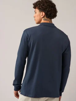 Poloshirts|T-Shirts En Hemden*Next Donkerblauw - Normale Pasvorm - Piqué polo met lange mouwen