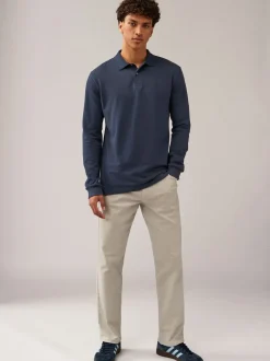Poloshirts|T-Shirts En Hemden*Next Donkerblauw - Normale Pasvorm - Piqué polo met lange mouwen