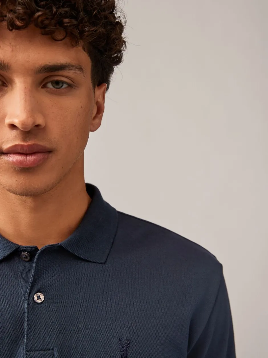 Poloshirts|T-Shirts En Hemden*Next Donkerblauw - Normale Pasvorm - Piqué polo met lange mouwen