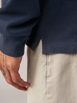 Poloshirts|T-Shirts En Hemden*Next Donkerblauw - Normale Pasvorm - Piqué polo met lange mouwen