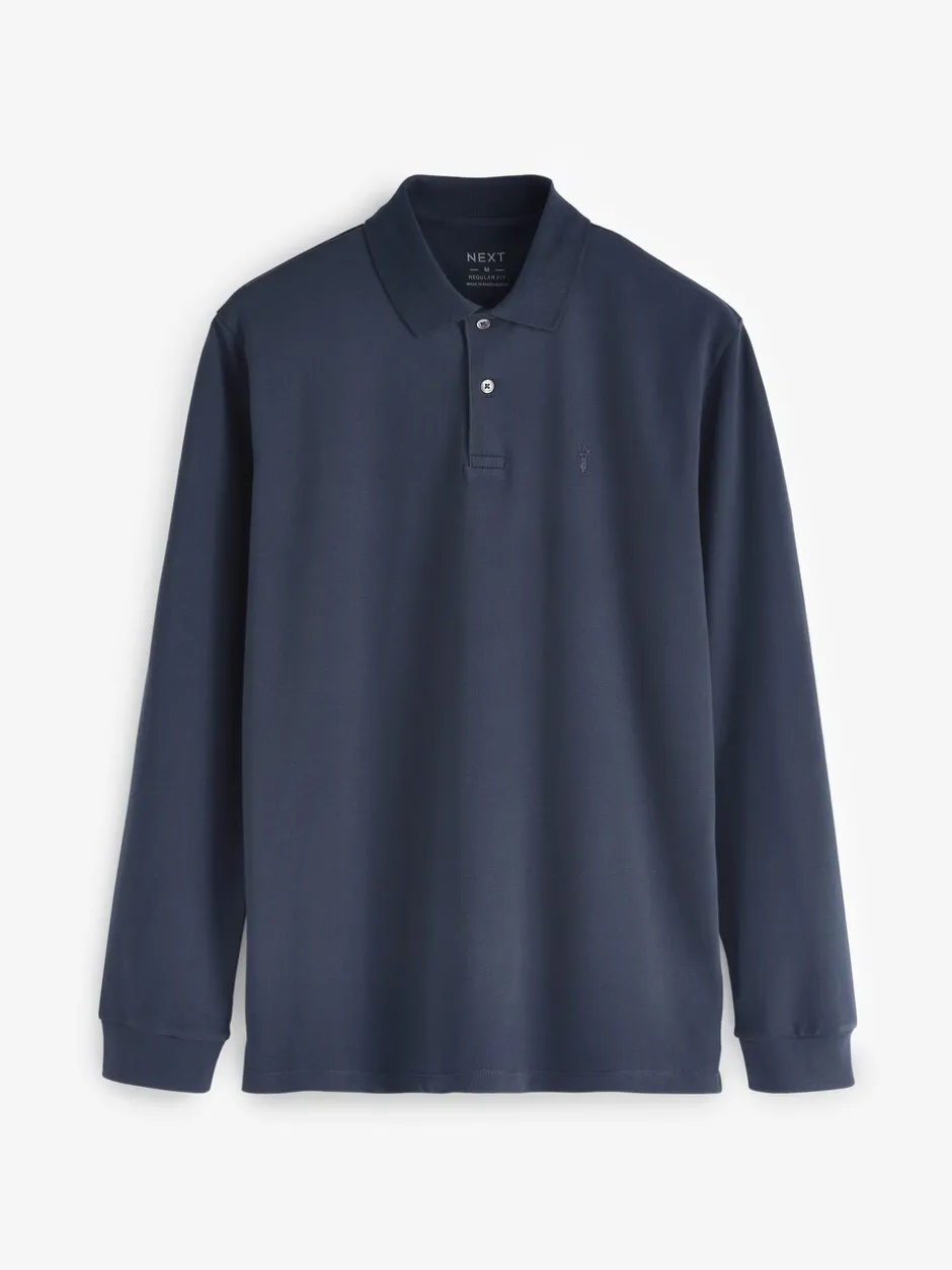 Poloshirts|T-Shirts En Hemden*Next Donkerblauw - Normale Pasvorm - Piqué polo met lange mouwen