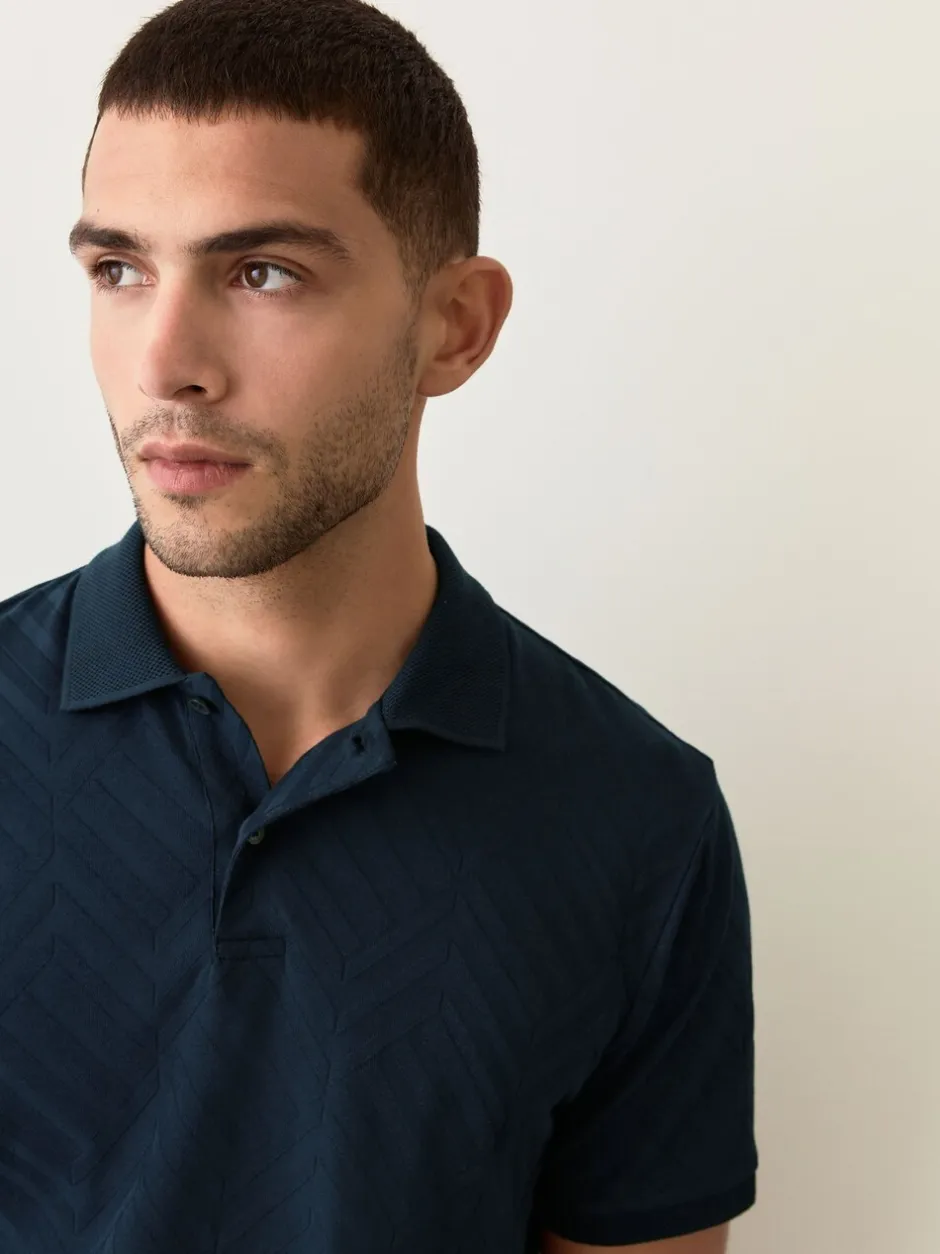 Poloshirts|T-Shirts En Hemden|Next Donkerblauw - Normale Pasvorm - Net jacquard poloshirt