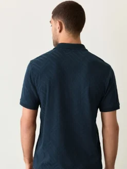 Poloshirts|T-Shirts En Hemden|Next Donkerblauw - Normale Pasvorm - Net jacquard poloshirt