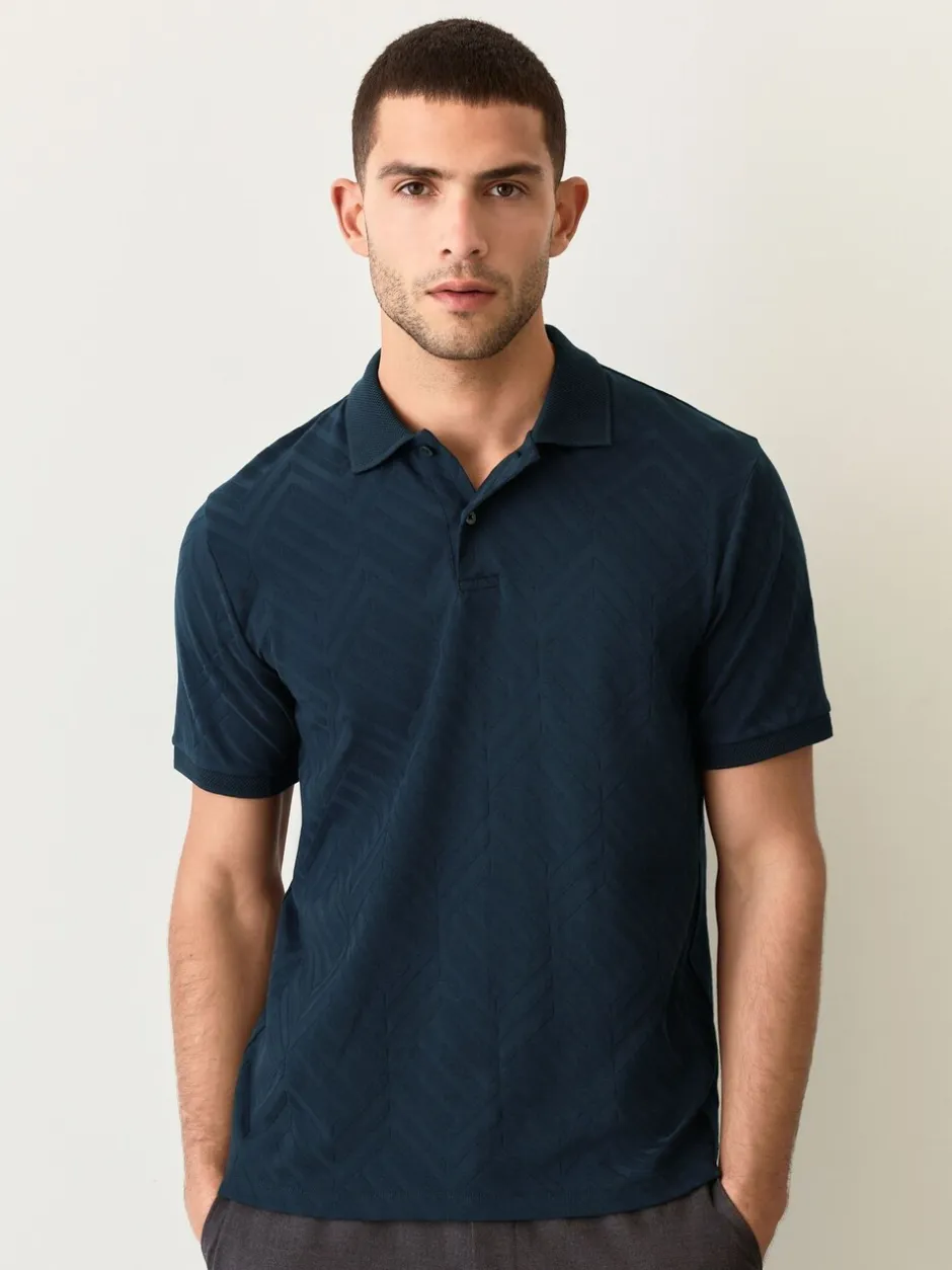 Poloshirts|T-Shirts En Hemden|Next Donkerblauw - Normale Pasvorm - Net jacquard poloshirt