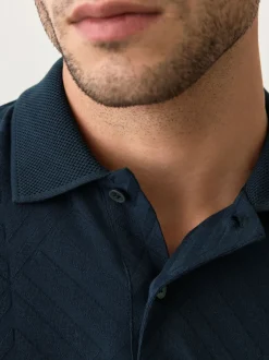 Poloshirts|T-Shirts En Hemden|Next Donkerblauw - Normale Pasvorm - Net jacquard poloshirt