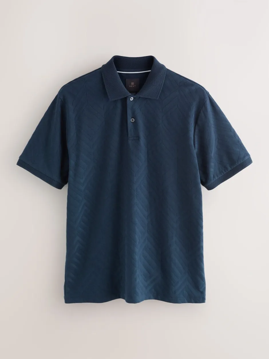 Poloshirts|T-Shirts En Hemden|Next Donkerblauw - Normale Pasvorm - Net jacquard poloshirt