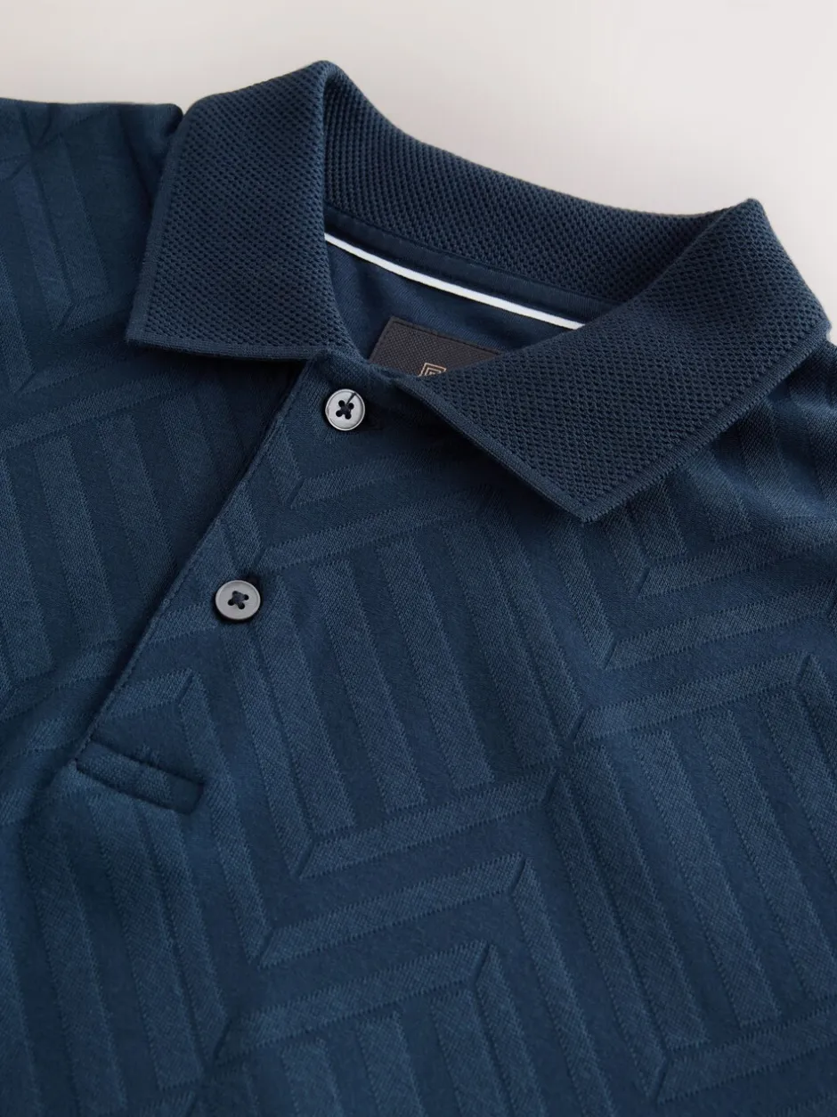 Poloshirts|T-Shirts En Hemden|Next Donkerblauw - Normale Pasvorm - Net jacquard poloshirt