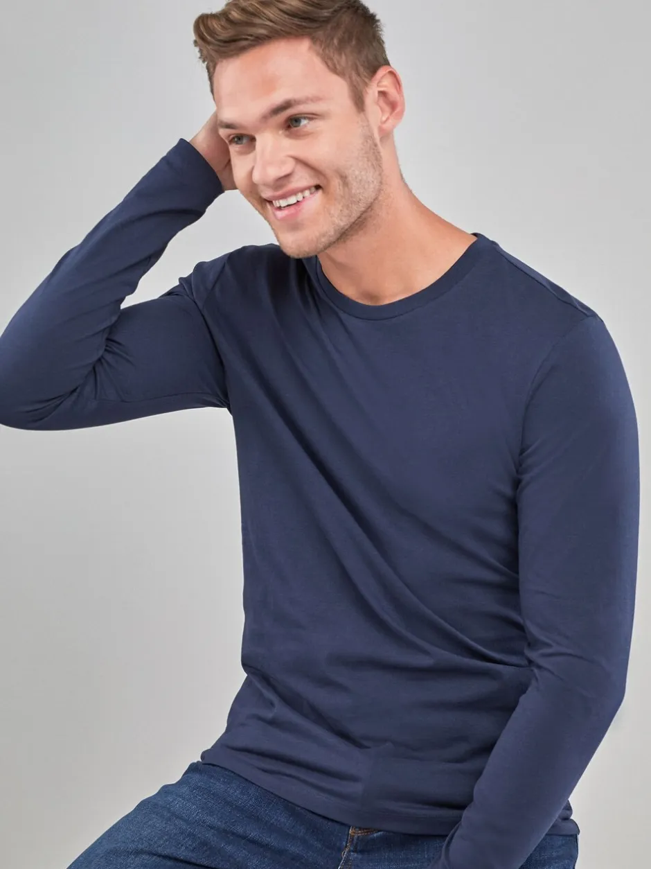 T-Shirts En Hemden|Next Donkerblauw - Normale Pasvorm - T-shirt met lange mouwen en ronde hals