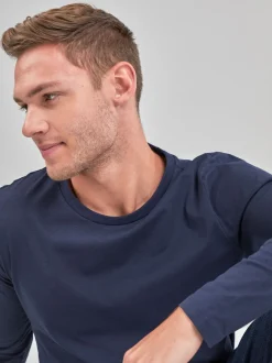 T-Shirts En Hemden|Next Donkerblauw - Normale Pasvorm - T-shirt met lange mouwen en ronde hals