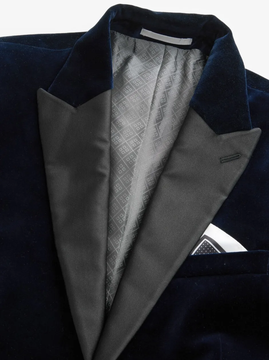 Smokings En Feestkleding|Next - Normale Pasvorm - Signature Pontoglio Italiaanse fluwelen blazer Donkerblauw