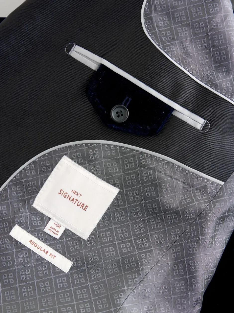 Smokings En Feestkleding|Next - Normale Pasvorm - Signature Pontoglio Italiaanse fluwelen blazer Donkerblauw