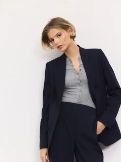 Kostuums En Werkkleding|Next - Op maat gemaakte blazer met enkele rij knopen van wol Donkerblauw