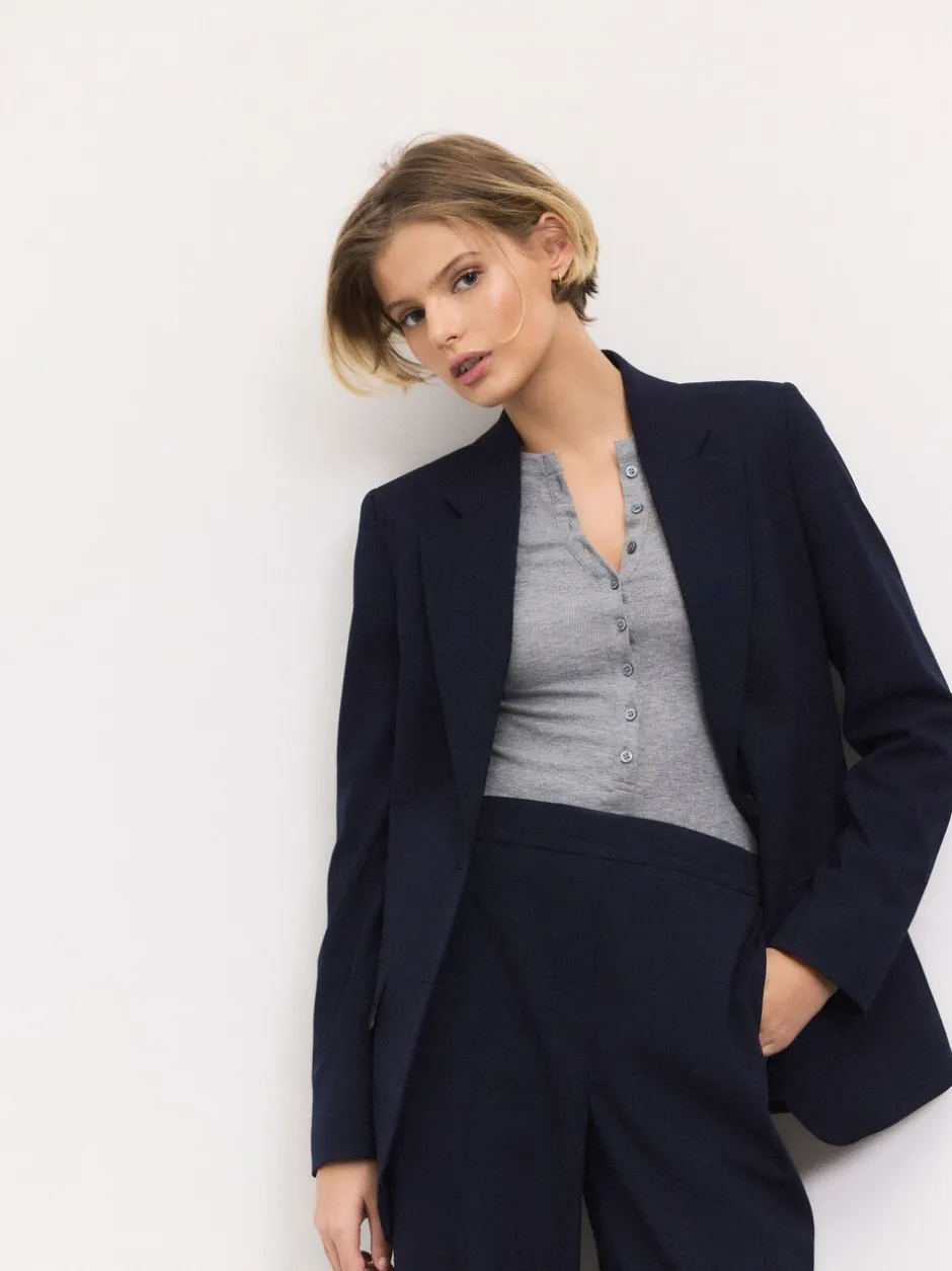 Kostuums En Werkkleding|Next - Op maat gemaakte blazer met enkele rij knopen van wol Donkerblauw