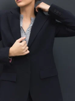 Kostuums En Werkkleding|Next - Op maat gemaakte blazer met enkele rij knopen van wol Donkerblauw