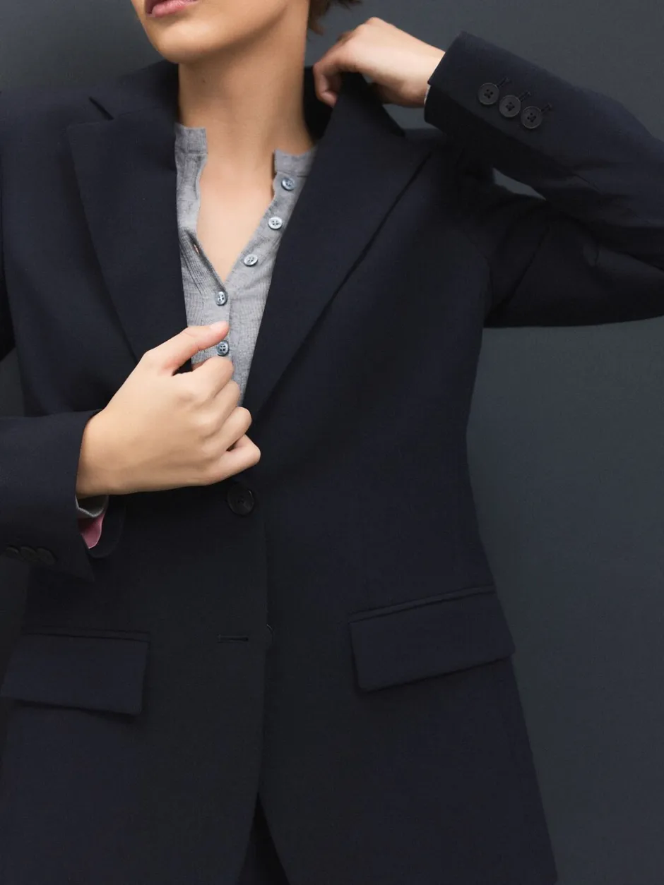 Kostuums En Werkkleding|Next - Op maat gemaakte blazer met enkele rij knopen van wol Donkerblauw