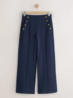 Kostuums En Werkkleding*Next - Ponte Broek met Wijde pijpen en goudkleurige knoopdetails Donkerblauw