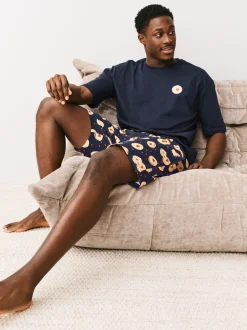 Pyjama's|Loungewear*Next Donkerblauw - Printed Short Sleeve Jersey Pyjamas Set