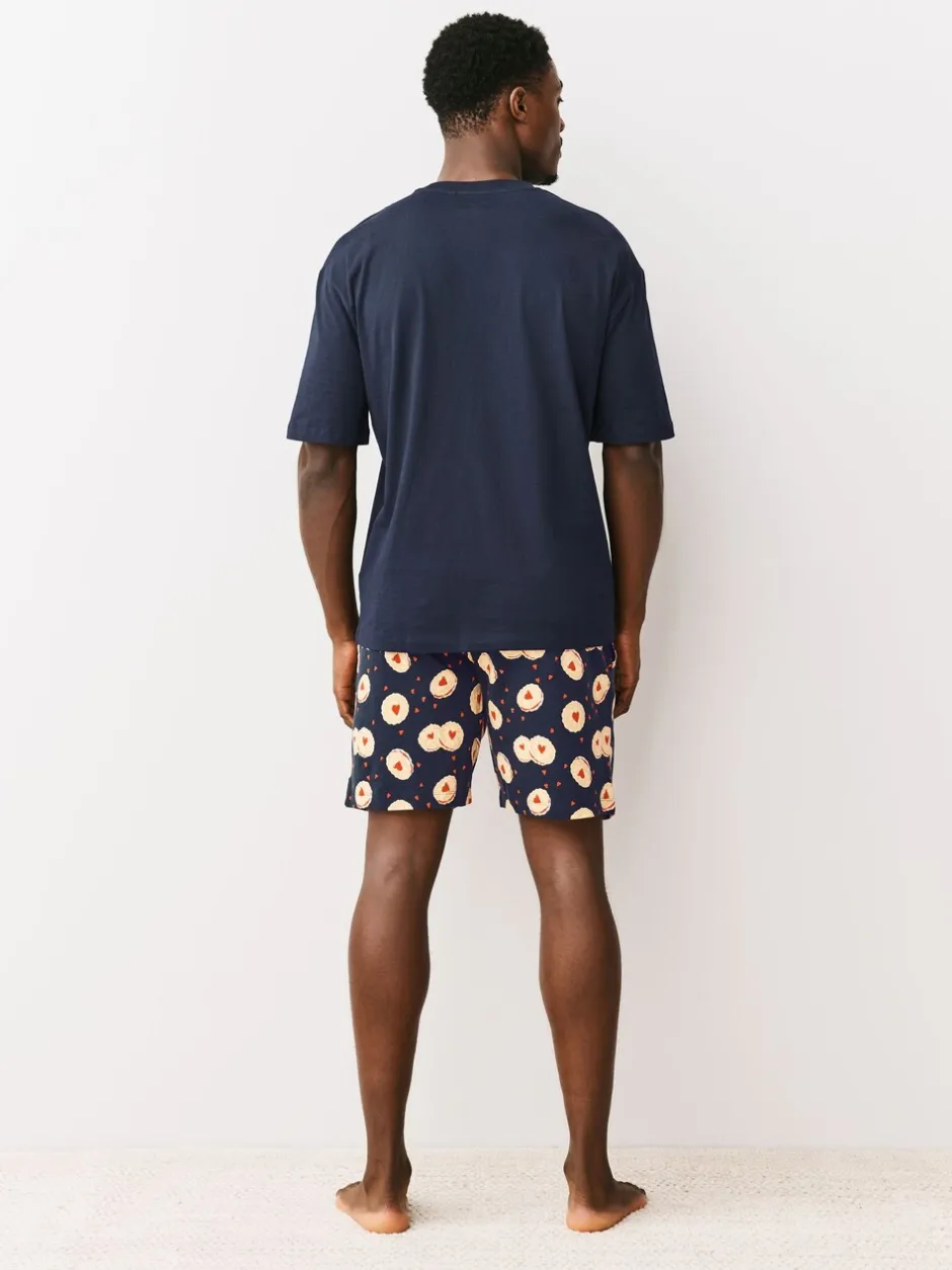 Pyjama's|Loungewear*Next Donkerblauw - Printed Short Sleeve Jersey Pyjamas Set