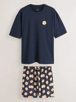 Pyjama's|Loungewear*Next Donkerblauw - Printed Short Sleeve Jersey Pyjamas Set