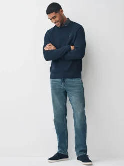 Gebreide Kleding|Next - Regular Fit Rib Texture Mock Shirt Jumper Donkerblauw