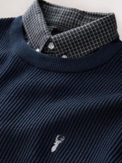 Gebreide Kleding|Next - Regular Fit Rib Texture Mock Shirt Jumper Donkerblauw