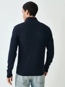 Gebreide Kleding|Next Donkerblauw - Regular Fit Essential Chest Block Stripe Quarter Zip Neck Jumper