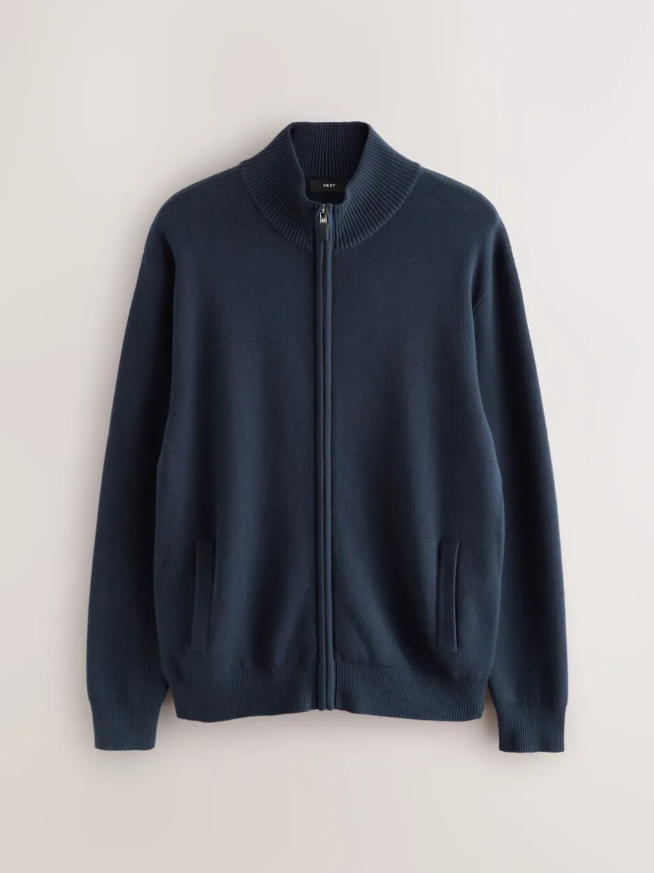 Gebreide Kleding|Next - Regular Fit 100% Cotton Premium Zip-Through Cardigan Donkerblauw