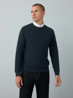 Gebreide Kleding|Next - Regular Fit getextureerde schijn-Oxford overhemdtrui Donkerblauw