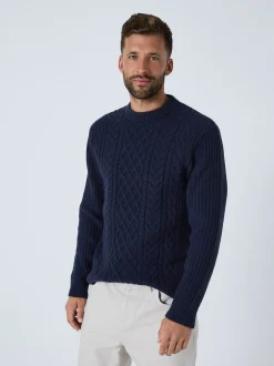 Gebreide Kleding|Next Donkerblauw - Regular Fit Aran Cable Knit Crew Neck Jumper with Wool