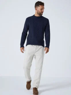 Gebreide Kleding|Next Donkerblauw - Regular Fit Aran Cable Knit Crew Neck Jumper with Wool