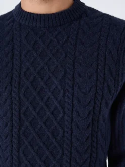 Gebreide Kleding|Next Donkerblauw - Regular Fit Aran Cable Knit Crew Neck Jumper with Wool