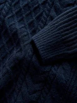 Gebreide Kleding|Next Donkerblauw - Regular Fit Aran Cable Knit Crew Neck Jumper with Wool
