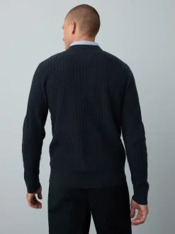 Gebreide Kleding*Next Donkerblauw - Regular Fit Mini Cable Mock Shirt Jumper