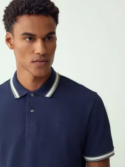 Poloshirts*Next Donkerblauw - Regular fit poloshirt met korte mouwen en contrasterende randen