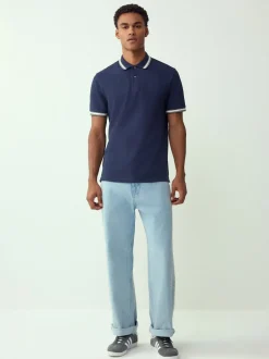 Poloshirts*Next Donkerblauw - Regular fit poloshirt met korte mouwen en contrasterende randen
