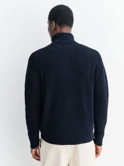 Gebreide Kleding|Next Donkerblauw - Regular Fit Waffle Texture Chenille Zip Through Cardigan