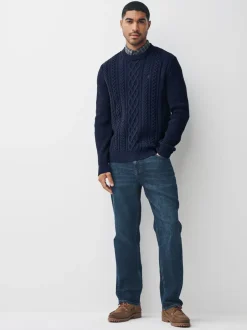 Gebreide Kleding*Next Donkerblauw - Regular Fit Aran Cable Mock Shirt Jumper