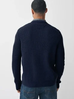 Gebreide Kleding*Next Donkerblauw - Regular Fit Aran Cable Mock Shirt Jumper