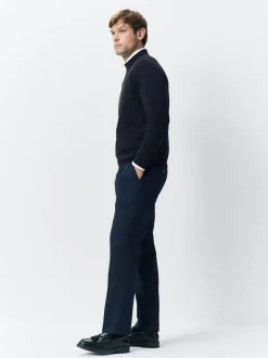 Formele Broek*Next - Regular Tapered Fit Smart Textured Soft Touch Trousers Donkerblauw