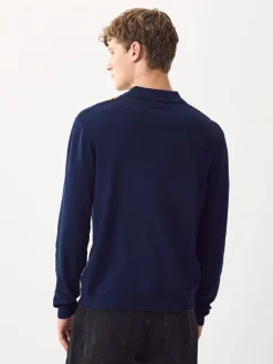 Gebreide Kleding|Poloshirts*Next - Regular-fit poloshirt met lange mouwen, streepdessin en hoog katoengehalte Donkerblauw