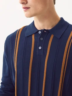 Gebreide Kleding|Poloshirts*Next - Regular-fit poloshirt met lange mouwen, streepdessin en hoog katoengehalte Donkerblauw